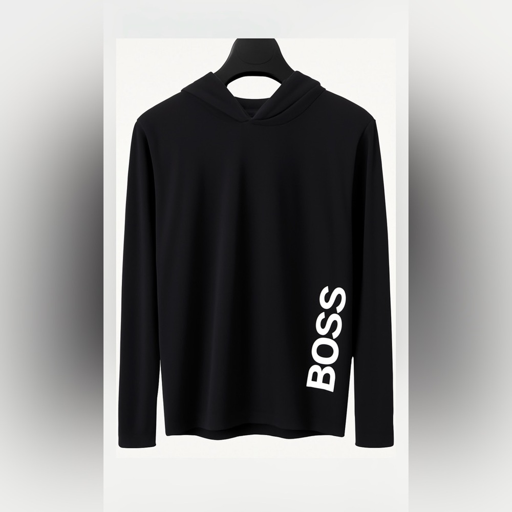 Boss Black Hoodie soft blend cotton with Vertical White Logo